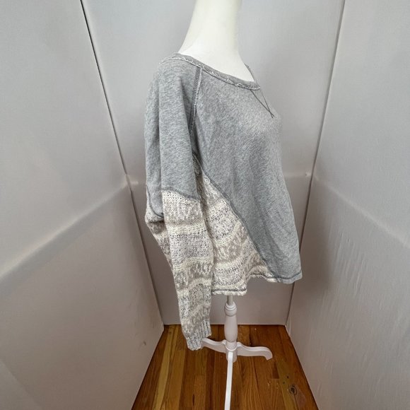 Free People Slouchy Oversized Mixed Fabric Sweater Sweatshirt Size Medium - Picture 6 of 14